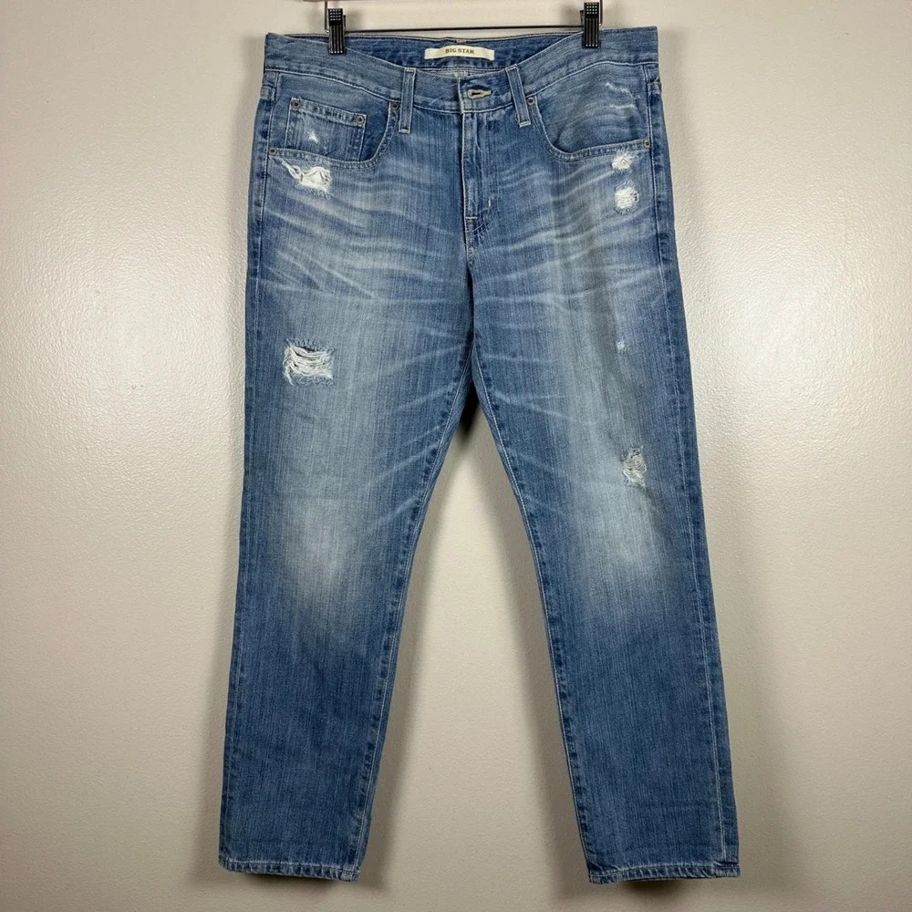 Big Star Women's 29 Straight Leg Jeans Blue Distressed Medium Wash Cotton